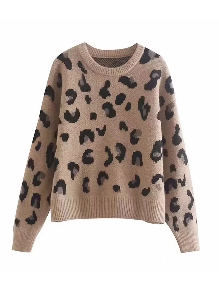 

Women 2022 Autumn Winter Leopard Sweater Long Sleeve O Neck Female Jumper Casual Pullovers