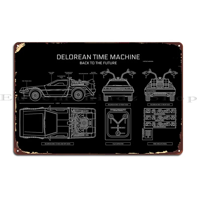 Машина времени Delorean Назад в будущее белый трафарет без фона металлический знак