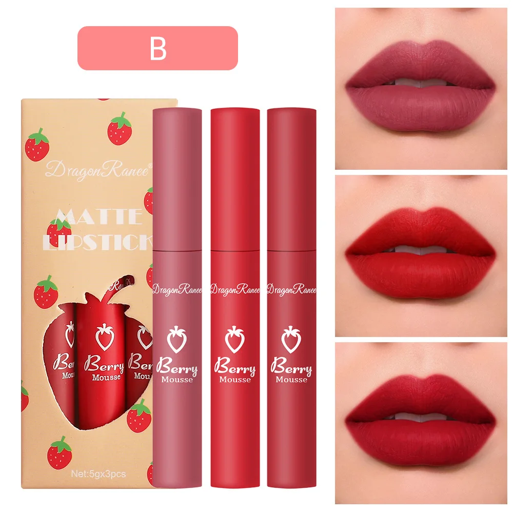 

3 Sets of Velvet Matte Matte Lip Glaze Mouth Red Lip Color Non Stick Cup Durable Non Marking Natural Lip Color Cosmetic Bag