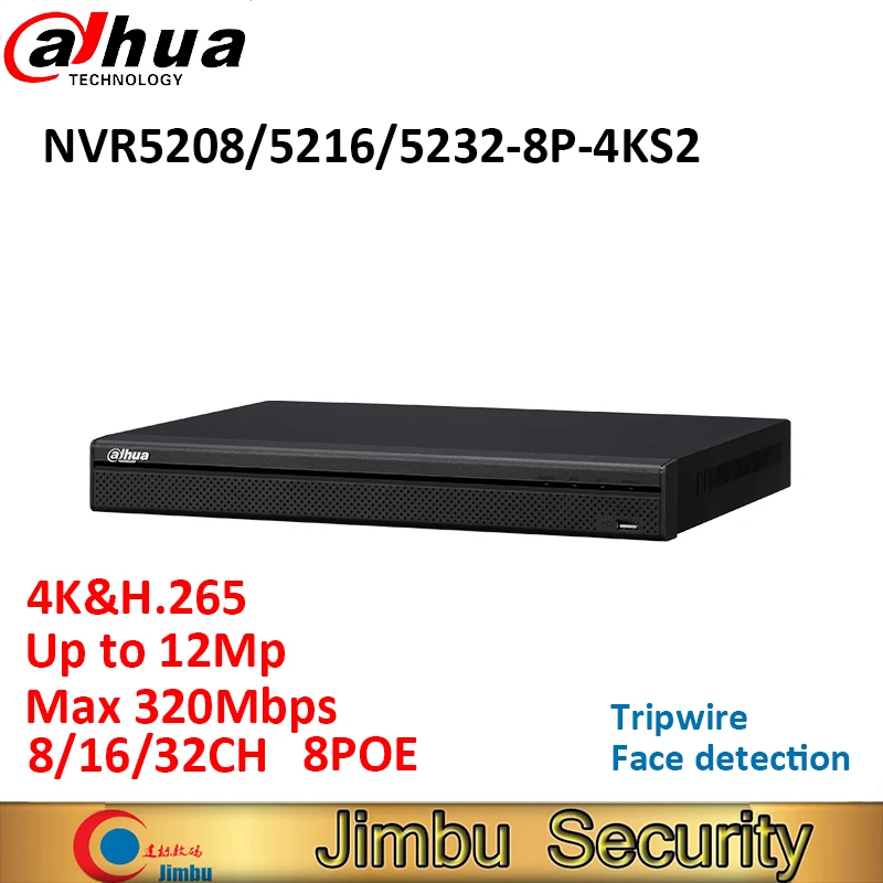 

Dahua 8CH NVR Video Recorder NVR5208-8P-4KS2E 8POE 4K&H.265 Up to 12Mp 320Mbps AI Search CCTV Video Surveillance Recorder
