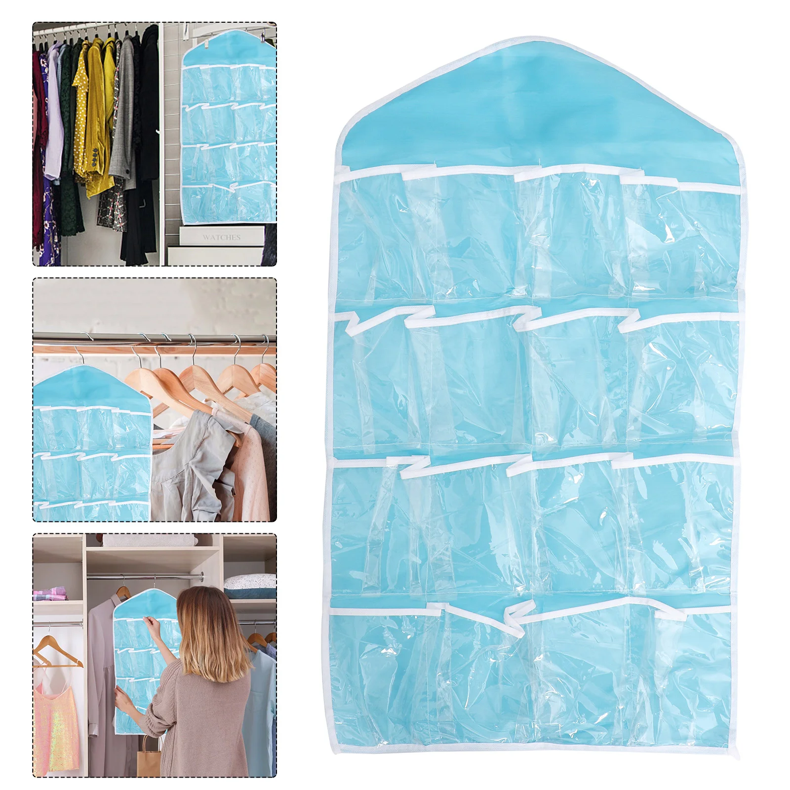 

16 Pockets Door Hanging Bags Clear Hangers Clear PVC Pockets Hanging Organizer Small Drawer Organizer 16 Grid Hanging Bag