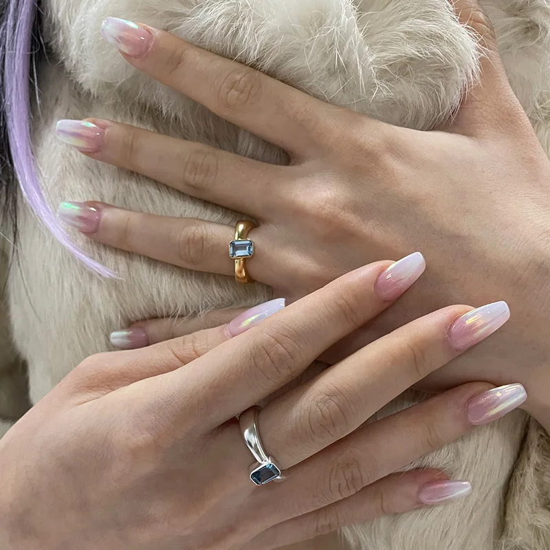 

Colorful Blue Silver CZ Rings for Women Couple Wedding Engagement Silver Women's Fashion Party Rectangle Ring Fine Jewelry