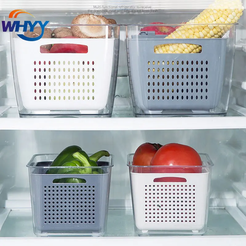 

WHYY Refrigerator Organization Box Food Preservation Sealed Storage Basket Washing Vegetables Draining Kitchen Home Accessories