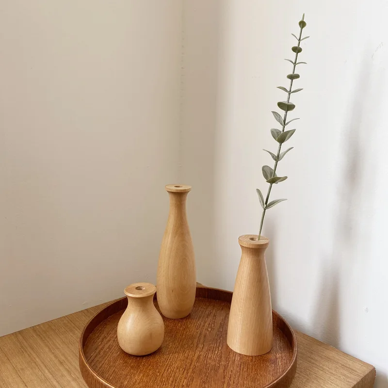 Nordic Minimalism Wooden vase for plants Solid Wood Flower Vases  Plants pot Flower Arrangement Tabletop Home Ornaments 2