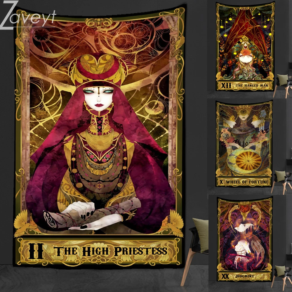 

95x73cm The High Priestess Western Witch Tarot Card Pattern Blanket Tapestry Wall Hanging Witchcraft Psychedelic Moon Divination