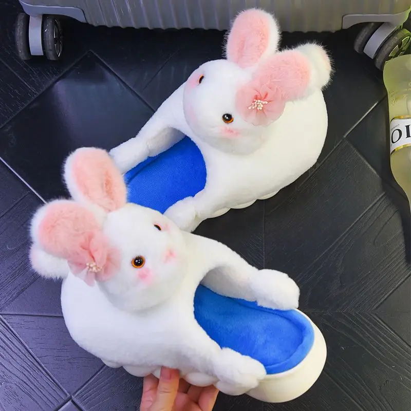 

Footsie Black Cat Slippers Women's Cute Shoes For Home White Rabbit Cuddle Bunny House Slippers Woman Girl Platform Kitty Shoes