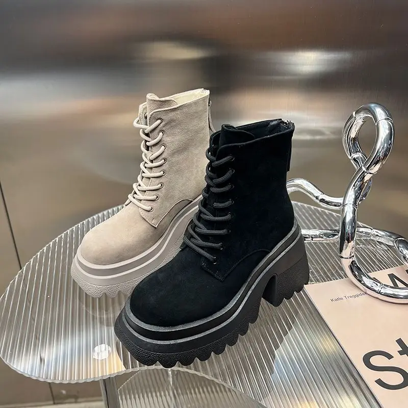 Women's Martin Boots Velvet Short Boots Fashion Beige Thick with Female Boots 2022 Autumn and Winter New