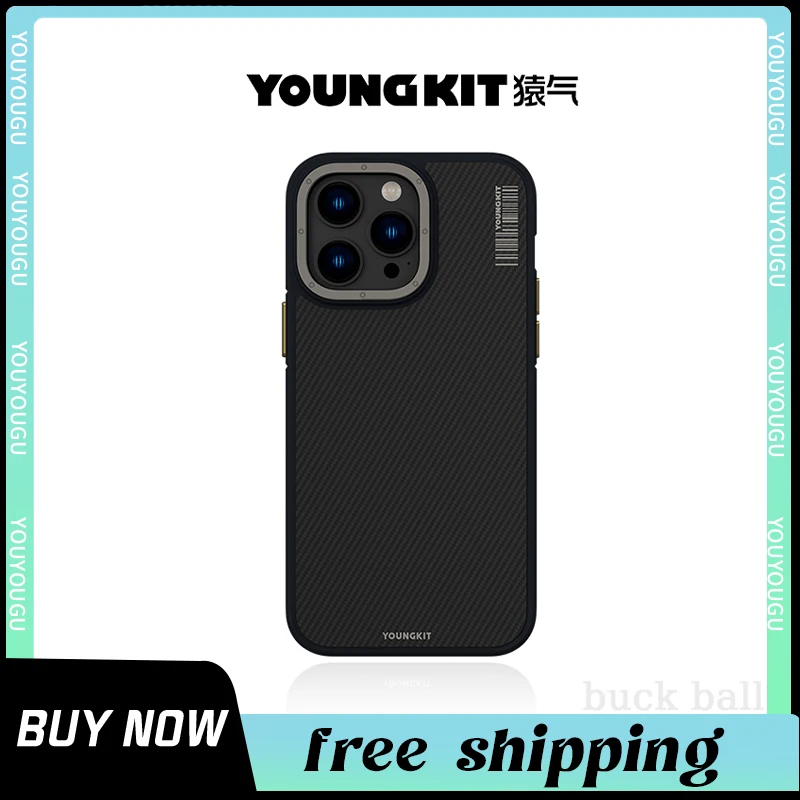 

Youngkit Kevlar Black Pure Colour Case For Iphone 14 13 Pro Max Magsafe Phone Case Military Business Minimalism Anti Drop Cover
