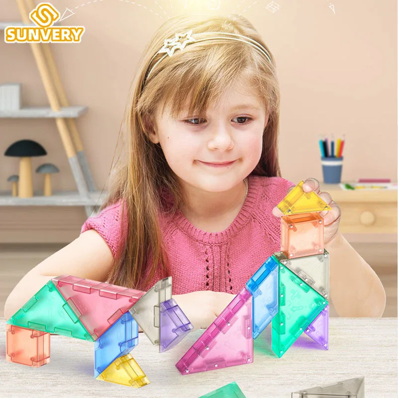 Магнитный пазл Tangram для 3D строительных блоков набор прозрачных форм цвета Раннее