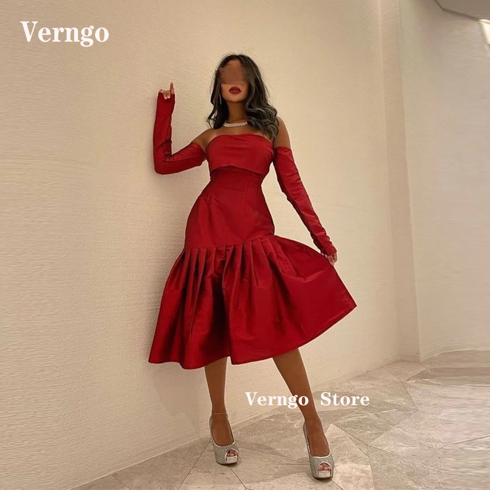 

Вечерние платья Verngo из Красной тафты длиной ниже колена для выпускного вечера, женские вечерние платья в саудовском и арабском стиле, вечернее платье