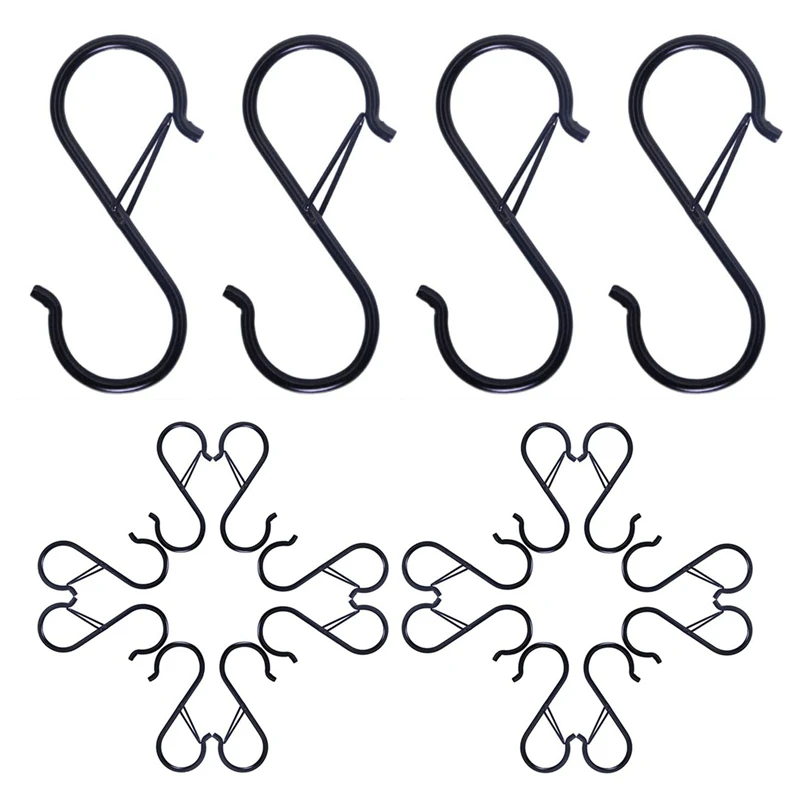 

20PCS S Hook for Wardrobe Rod Hanging Plants, Pots & Pans, Bags Heavy Duty Anti-Rust Safety Buckle Design