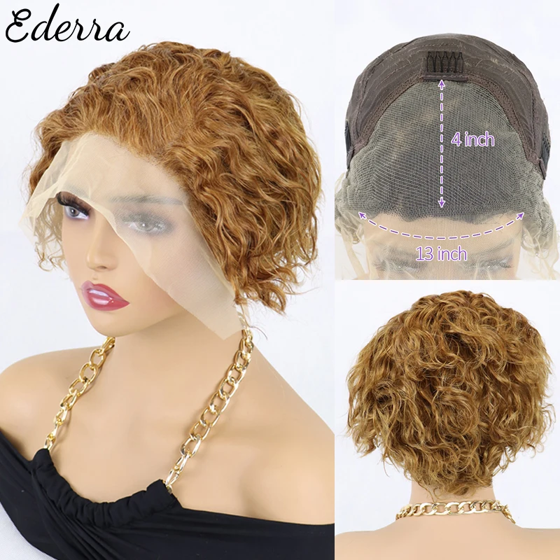 

Short Bob Wig Pixie Cut Wig Curly Human Hair Wigs For Women Cheap 13x4 Transparent Deep Wave Lace Wig Preplucked Hairline