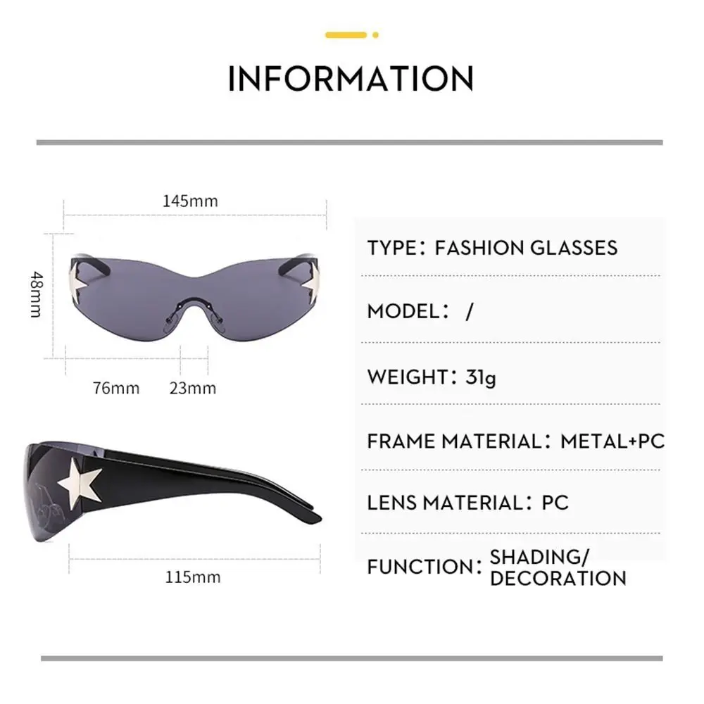 2023 Fashion Punk Y2K Sunglasses for Women Men Trendy Wrap Around Sun Glasses Shades Star Decoration Eyewear UV400 Goggles images - 6