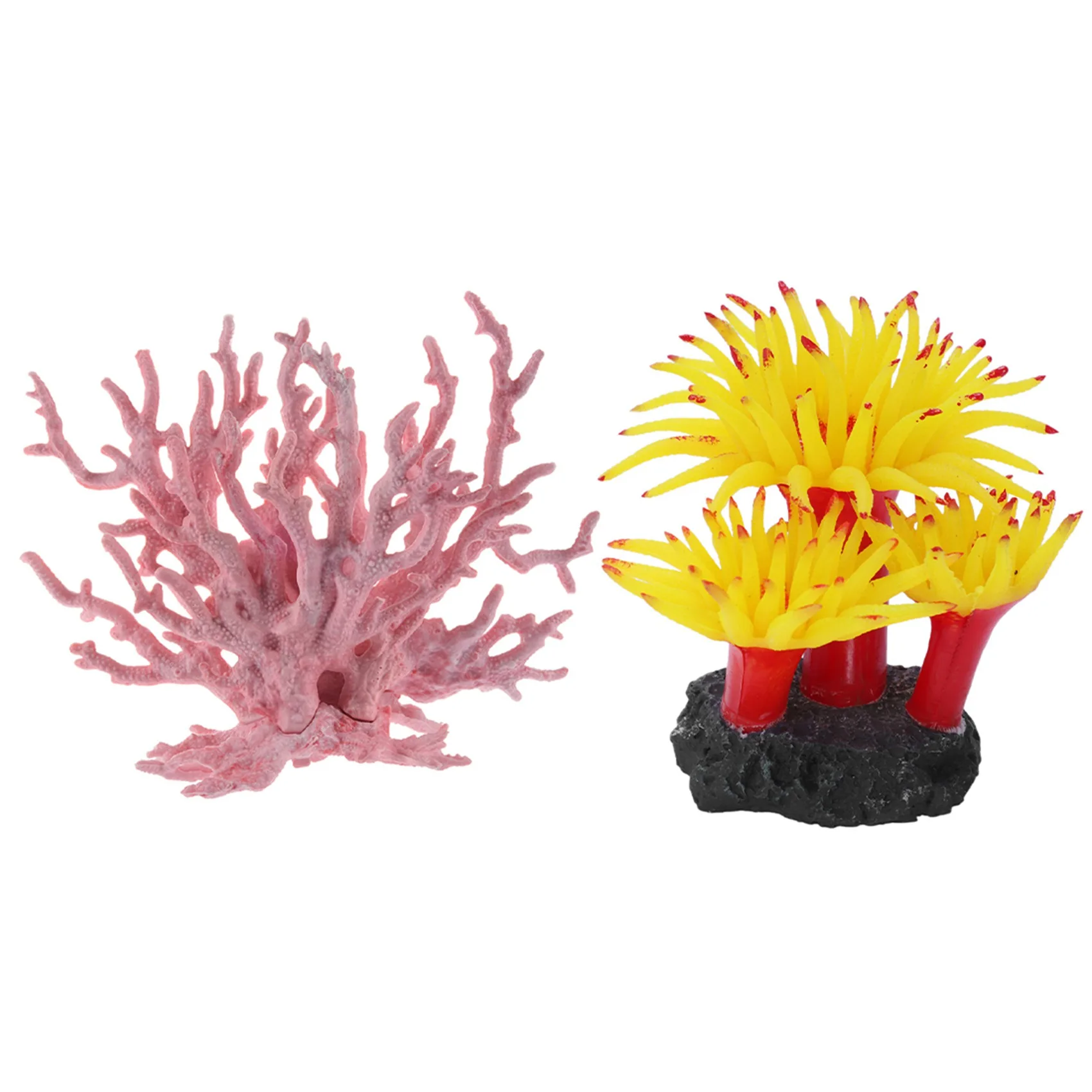 

Розовый коралловый декоративный орнамент с бетонной основой, силиконовый анемон, декоративное растение для аквариума, желтый