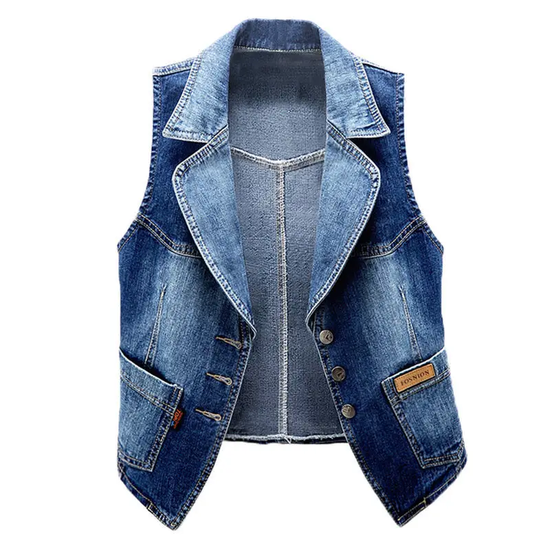 

Woman Summer New Women Denim Vest Female Pocket Sleeveless Jacket Ladies Single Button Casual Jeans Waistcoat Fashion Top A07