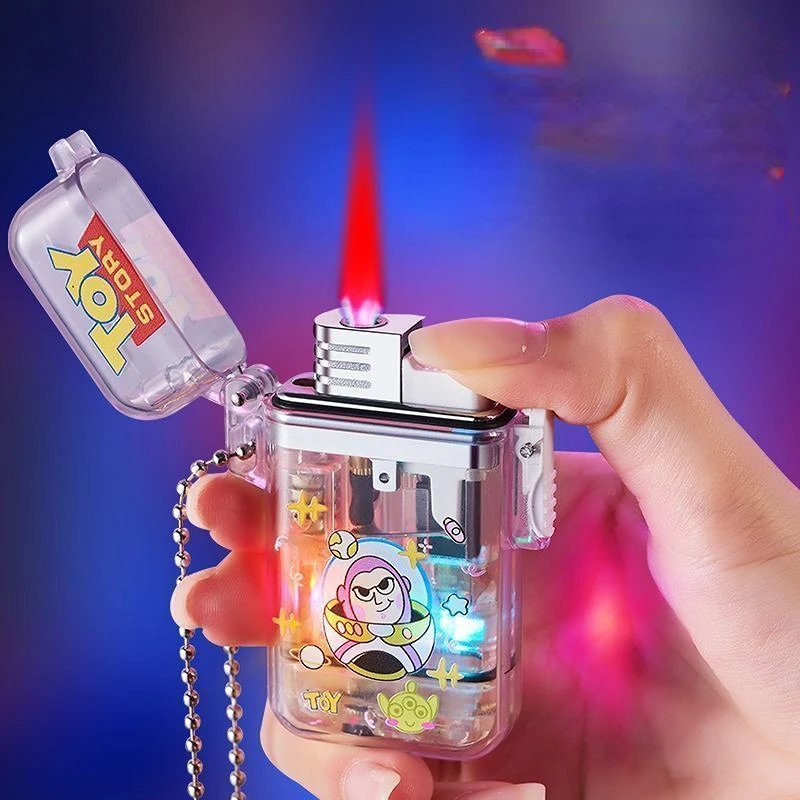 

Disney Kawaii Buzz Lightyear Transparent Waterproof Pink Flame Lighter Windproof Cute Cartoon Anime Girl Boyfriend Holiday Gift