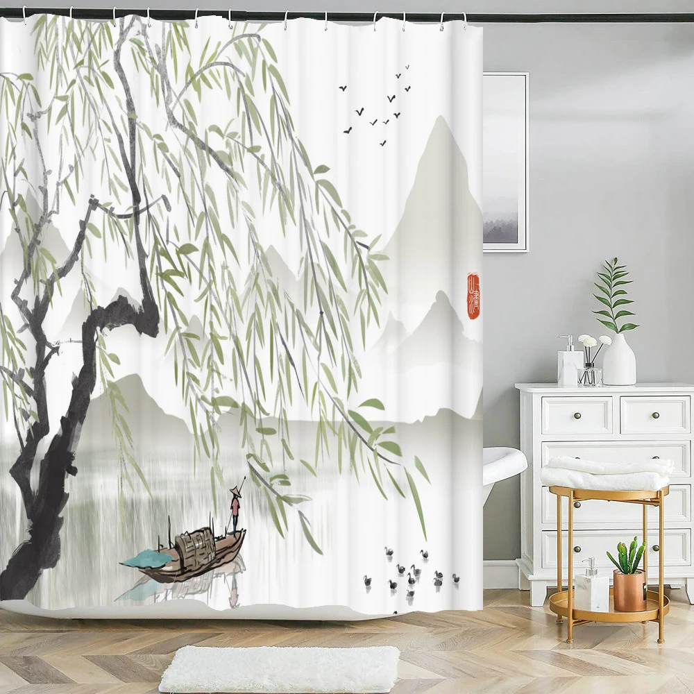 

Занавеска для душа японский стиль цветы сливы полиэстер