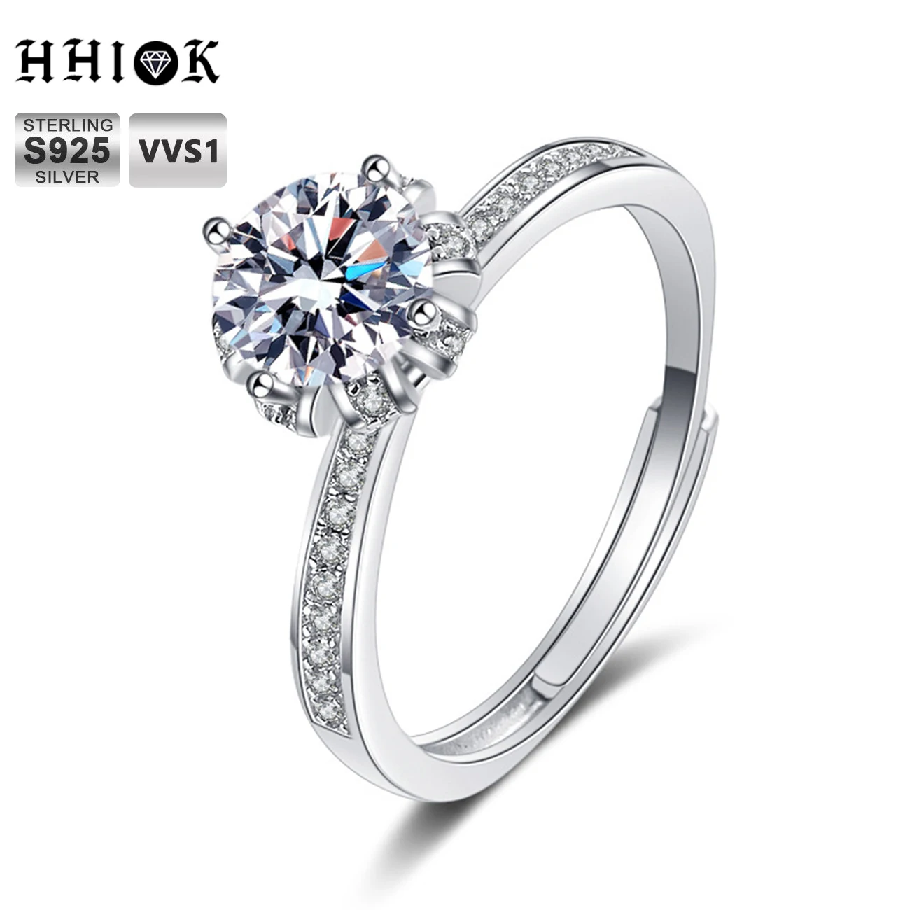 

925 Sterling Silver 1CT Moissanite Engagement Ring for Women Adjustable with D Color, VVS Clarity (1CT 6.5mm Flower Setting