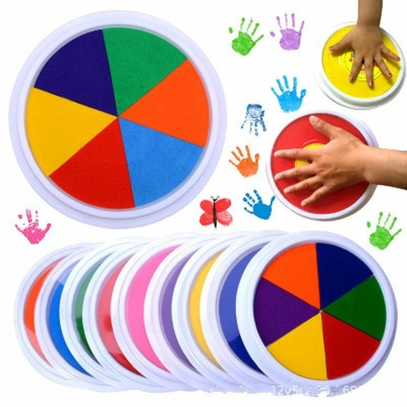 

Funny 6 Colors Ink Pad Stamp DIY Finger Painting Craft Cardmaking Large Round for Kids Learning Education Drawing Toys