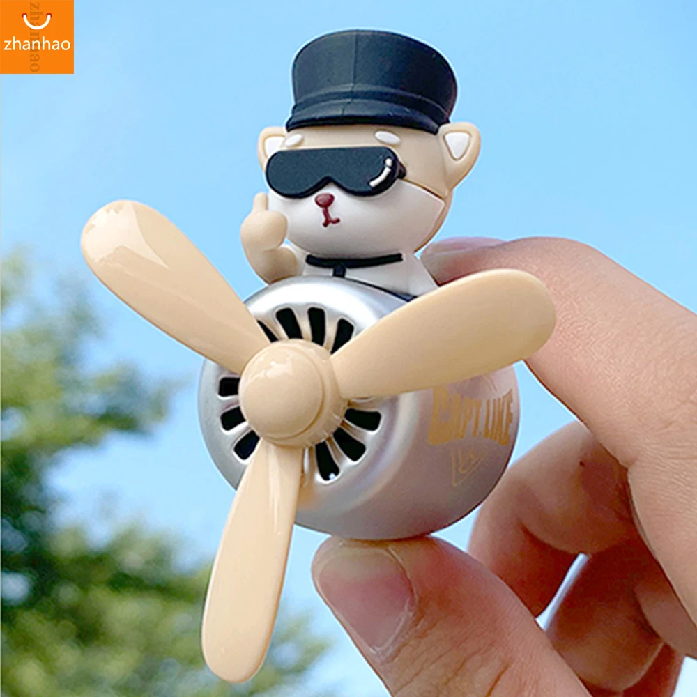 

72KM Shiba Inu Pilot Bear Car Air Freshener Auto Interior Accessories Air Outlet Propeller Rotary Car Flavoring Perfume Diffuser