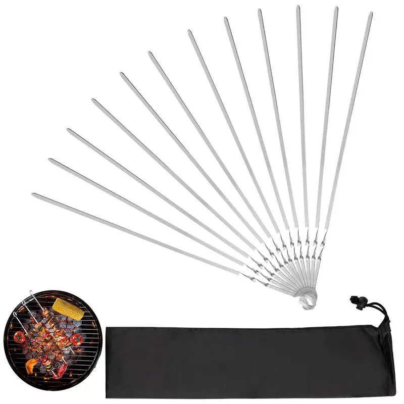 

Stainless Steel Skewer Reusable Kabobs Skewers Heat Resistant Barbecue Kabob Skewers For Grilling Meat Shrimp Chicken Vegetable