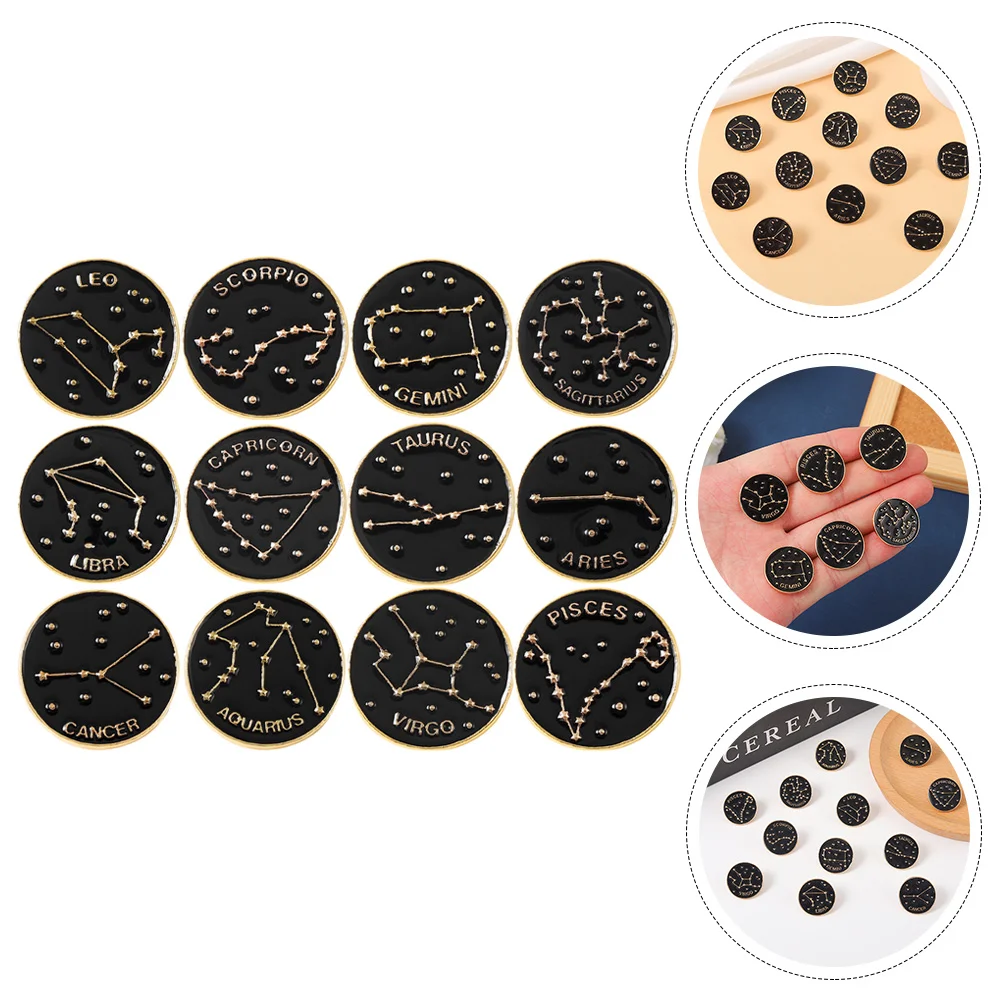 

12 Pcs Brooch Black Trim Constellation Design Brooches Metal Alloy Enamel Pin Women Women's