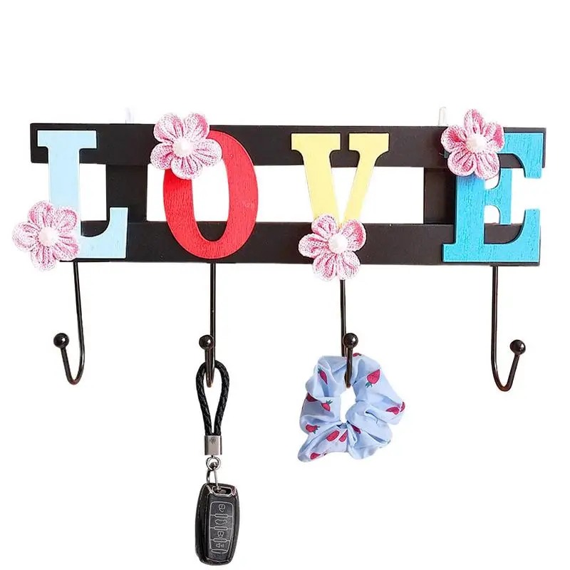 

Wooden Love Hook Rack Hangers With 4 Hooks Creative Keychain Towel Hook Coat Rack Hangers For Bedroom Door Bathroom