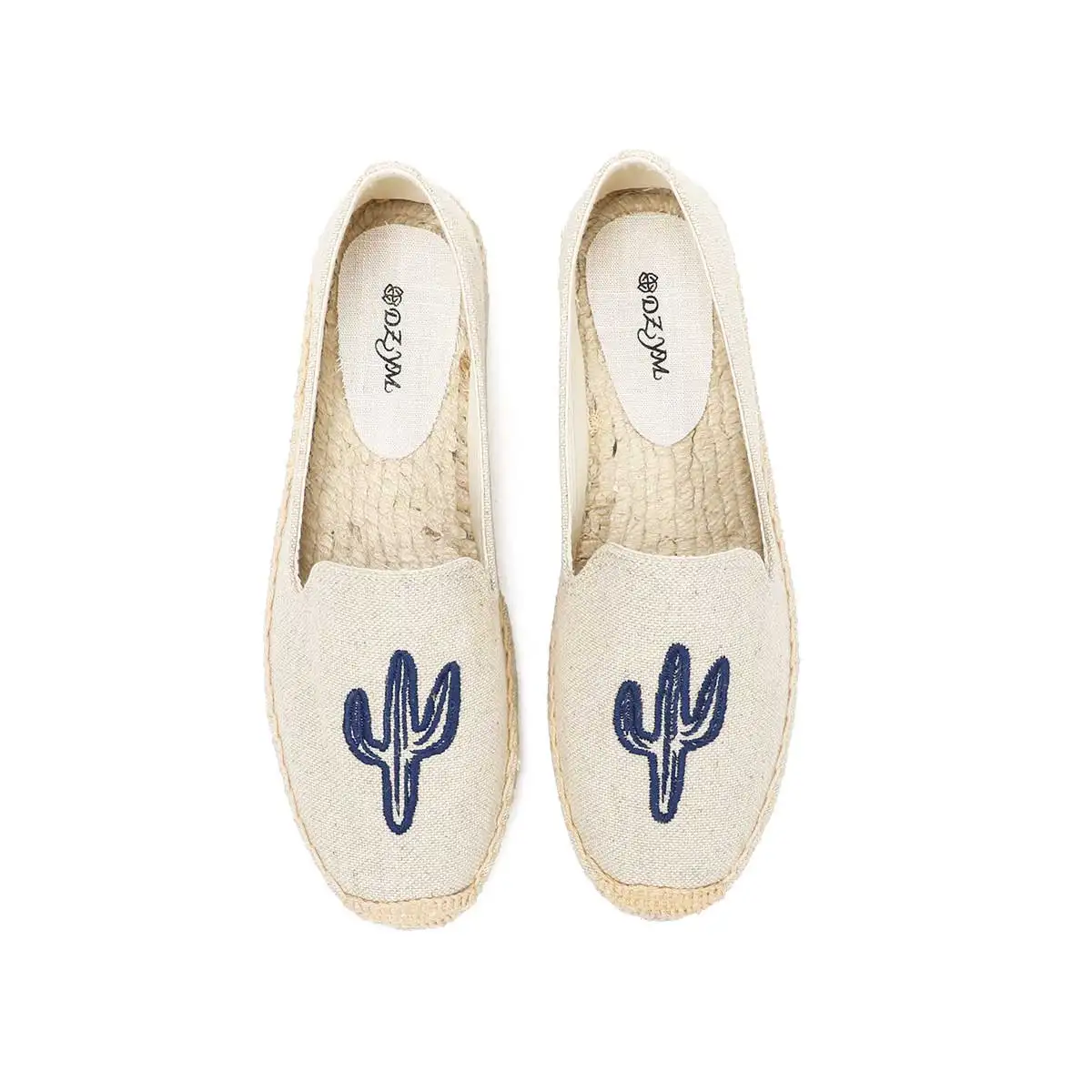 Туфли женские льняные с вышивкой простые повседневные холщовые туфли на плоской