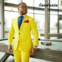 landuxiu 2022 men suit yellow collar male wedding groom slim fit standard size blazer set tuxedojacketpant