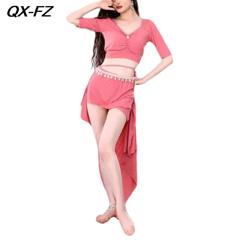 

Женский стиль 2023, сексуальный топ и длинная юбка с разрезом, наряд для танца живота, женский тренировочный костюм для выступления