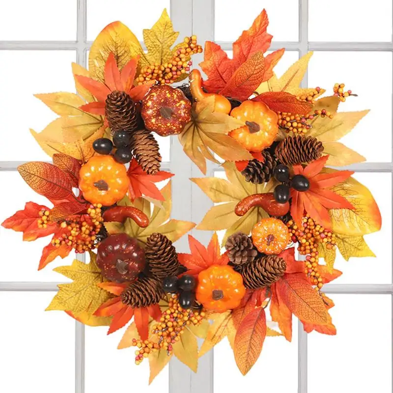 

Autumn Fall Door Wreath Artificial Pumpkins Berries Wreath Halloween Simulation Door Hanging Wreath Home Decorative Accessories