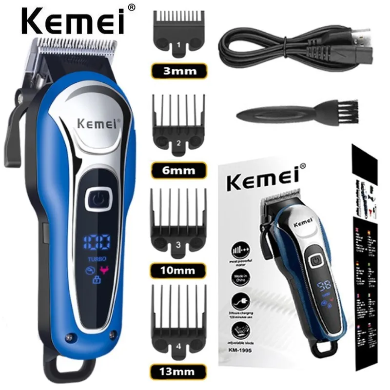 

Kemei Hair Clipper Professional Hair Salon Oil Clippers With LCD Display Rechargeable Adjustable Cutter Head Men's Trimmer