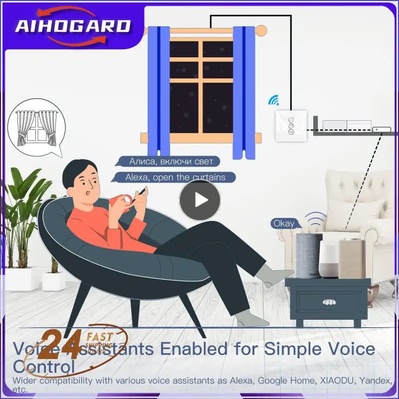 

1~8PCS WiFi RF433 Smart 2.5D Arc Glass Touch Curtain Switch for Roller Blinds Shutters Smart Life/Tuya APP Works Alexa Google