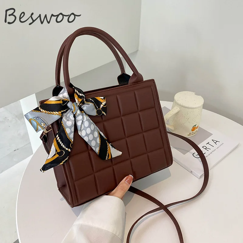 

Retro Quality Tote Bags for Women 2022 Autumn Fashion Ribbons Plaid Ladies Luxury Designer Handbag Female Crossbody Shoulder Bag