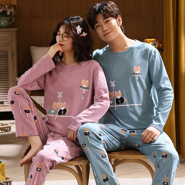 Корейская мода парная Домашняя одежда Хлопковые женские пижамные комплекты Мужские пижамные костюмы мультяшная Пижама Мужская Женская домашняя одежда