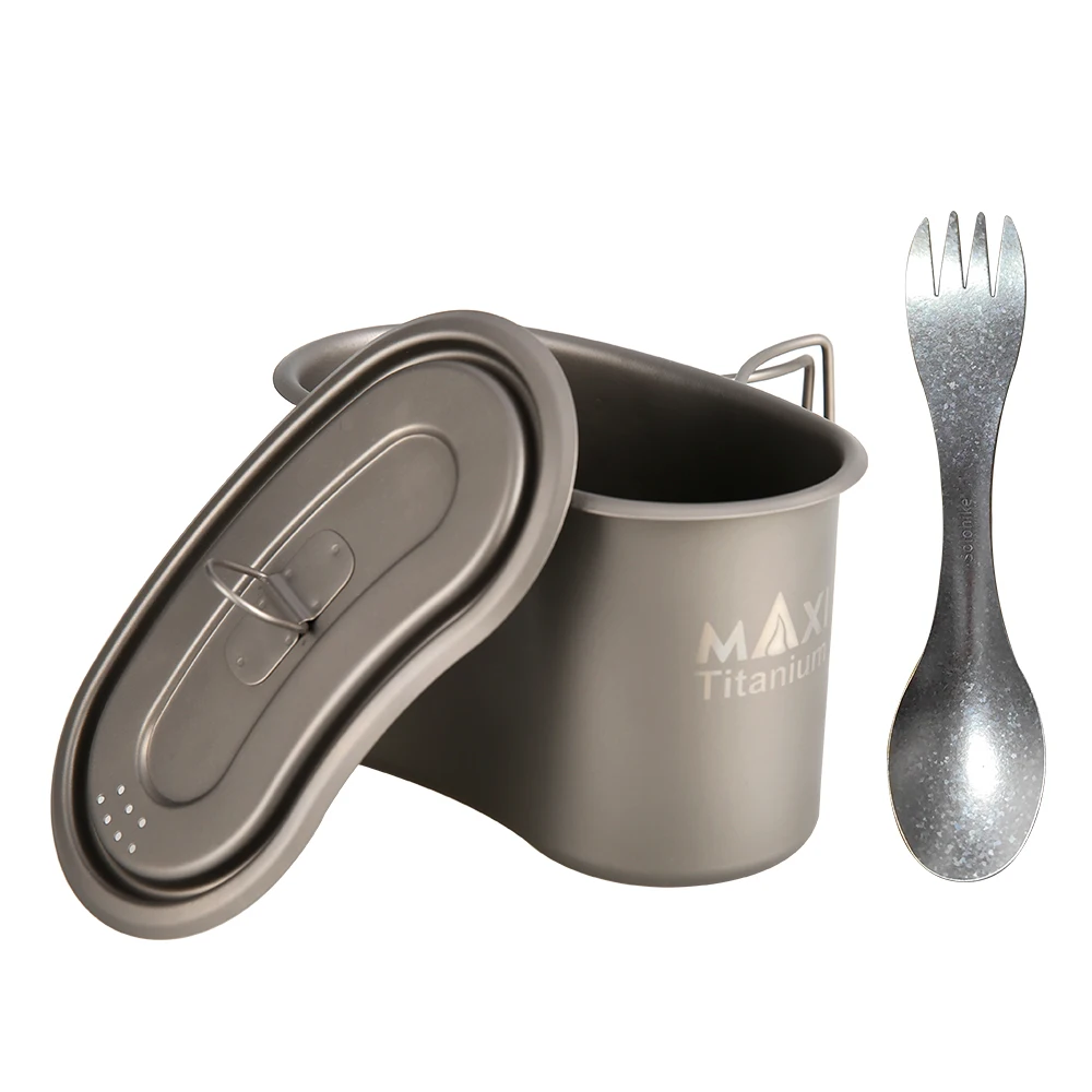 Титановая чашка GI с титановой ложкой 950 мл Ланч-бокс чаша для кемпинга со складной