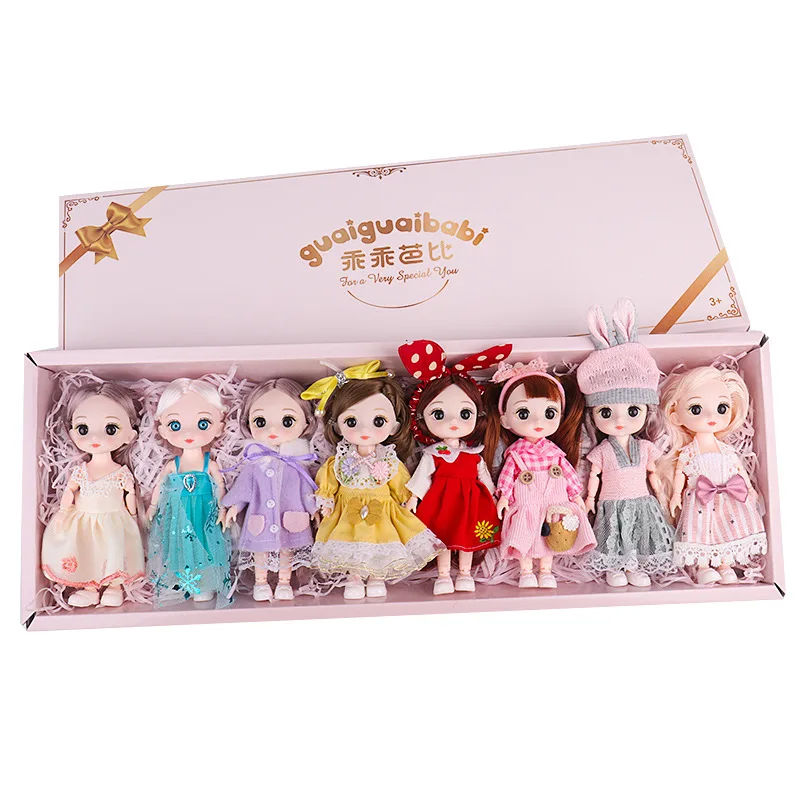 8pcs/set 16 cm BJD Doll 13 Joint Movable of 1/12 Princess Doll DIY Fashion Dress Up Birthday Gift Girl Toy Set Ornament Gift Box