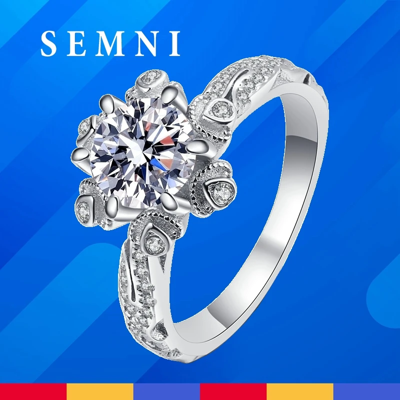 

SEMNI GRA Certified 1.0CT Moissanite Diamond Ring for Women 925 Sterling Silver Powerful Band Fine Jewelry Birthday Party Gift
