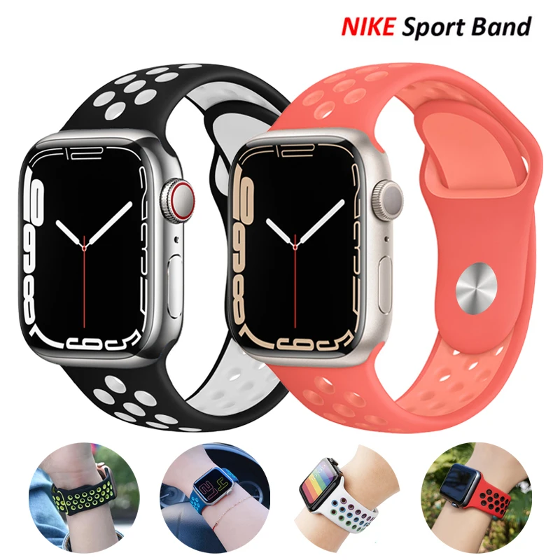 

Ремешок силиконовый для apple watch band 44 мм 40 мм 45 мм 41 мм 38 мм 42 мм, Воздухопроницаемый браслет для iWatch Series 7 5 3 SE 6, аксессуары для часов