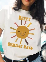 print tshirt happy summer t shirt lively cartoon sun women t shirts for woman 2022 o neck short sleeves young girls tops white t
