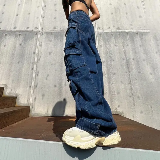 Cargo Pants Women Jeans Vintage Street Distressed Wash Baggy Jeans Women Clothing Casual Wide Leg High Waisted Jeans Woman Pants 3