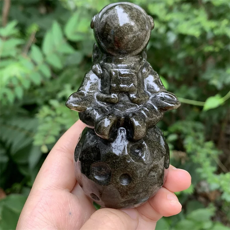 

Natural Crystal Golden Obsidian Spaceman Carving Polished Crafts Healing Gemstones Astronaut Statues For Sale