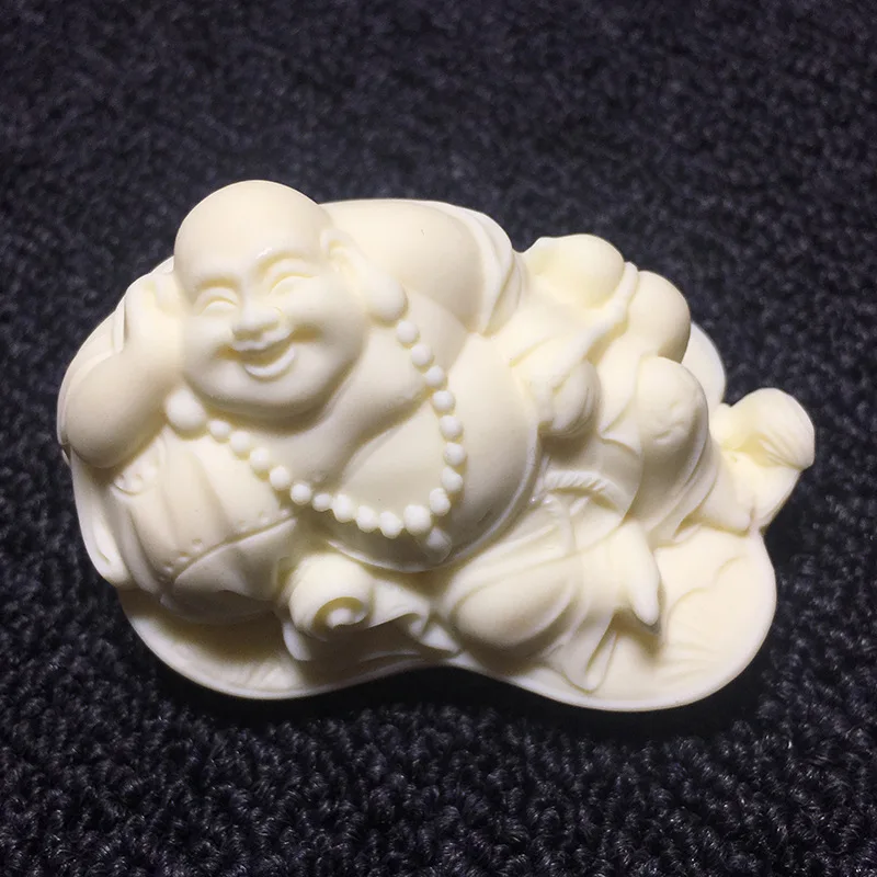 Резной орех слоновой кости спящая неторопливая статуя Будды Майтрейи 7*4 5*4 5 см