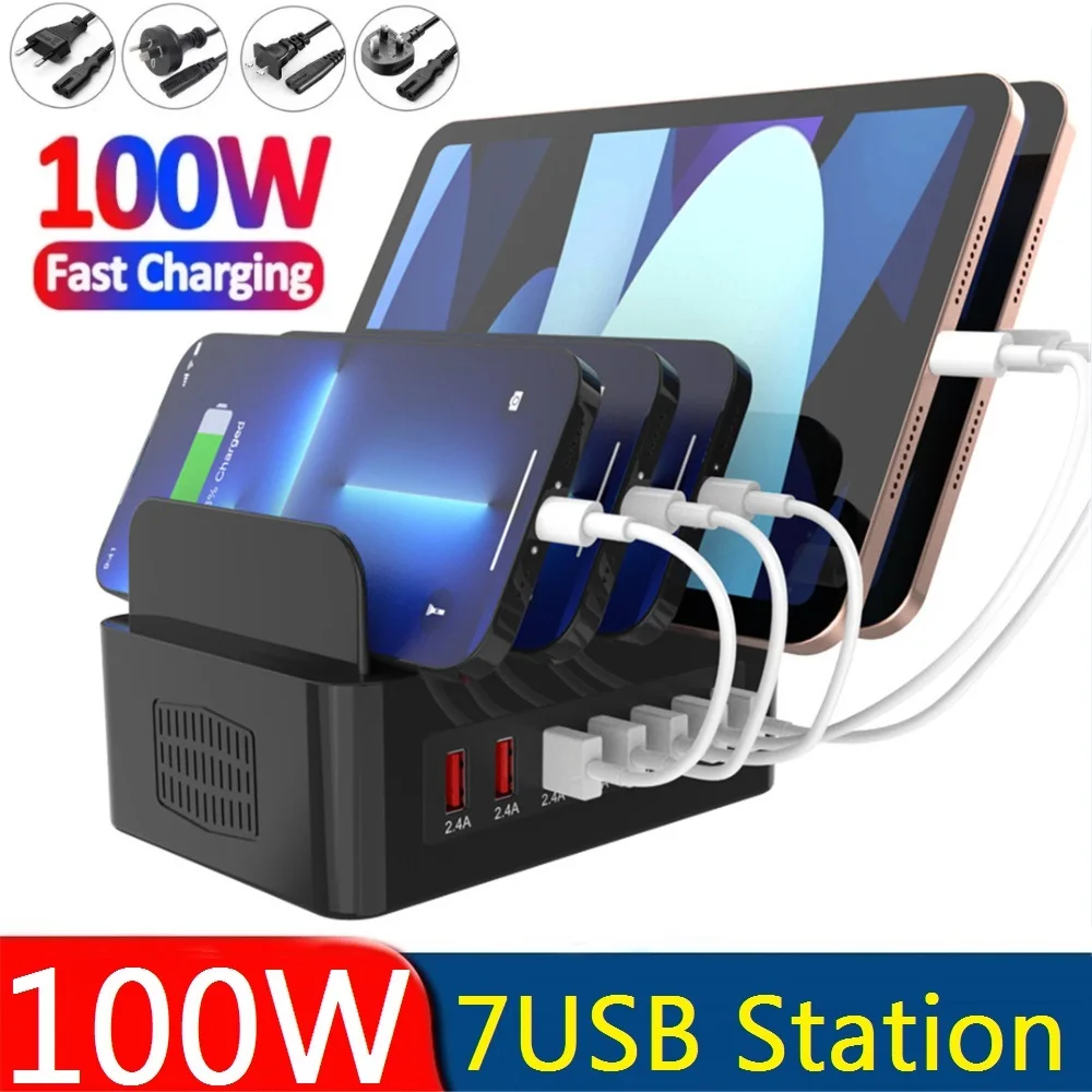 

100W 7 & 5 Port USB PD Fast Charging Station Multiple Ports HUB Dock Desktop Phone Power Adapter For iPhone 13 14 ipad samsung