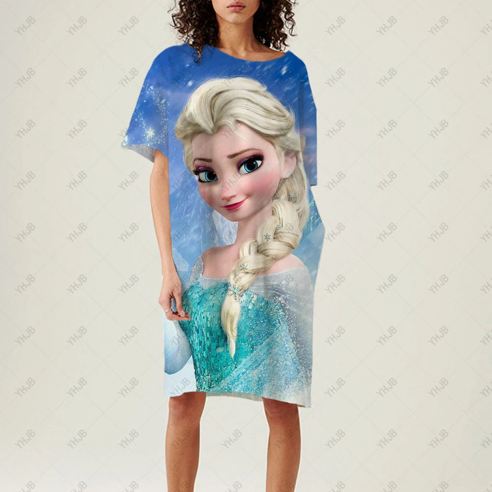 Fashion New Disney Frozen Elsa's Printed T-Shirt Dress Casual Short Sleeve Loose Tee Dress Summer knee dress M-4XL Vestidos