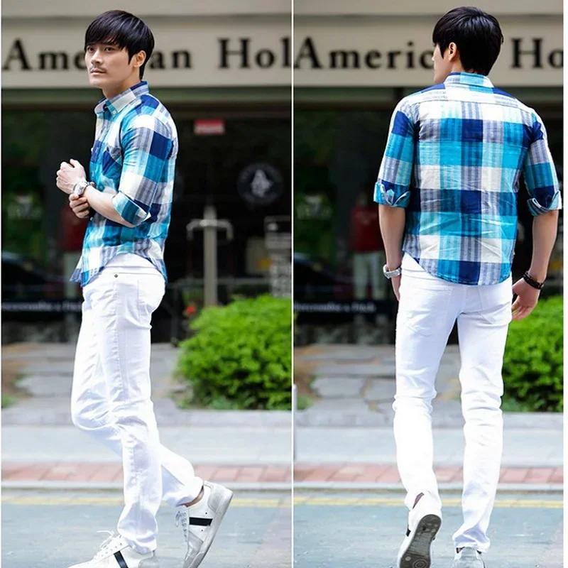 Мужские рваные джинсы с дырками белые облегающие от известного дизайнера модель