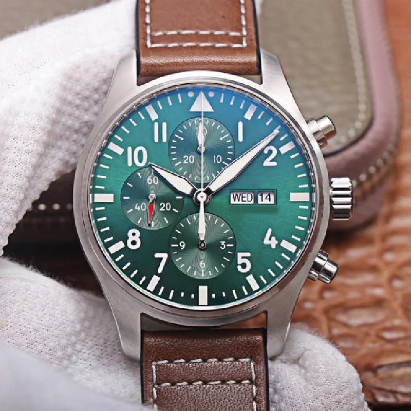 

Men's Watch Mechanical Automatic Chronograph TLXT IW377726 Green Dial Leather Strap 43mm Luxury Watch top quality clone