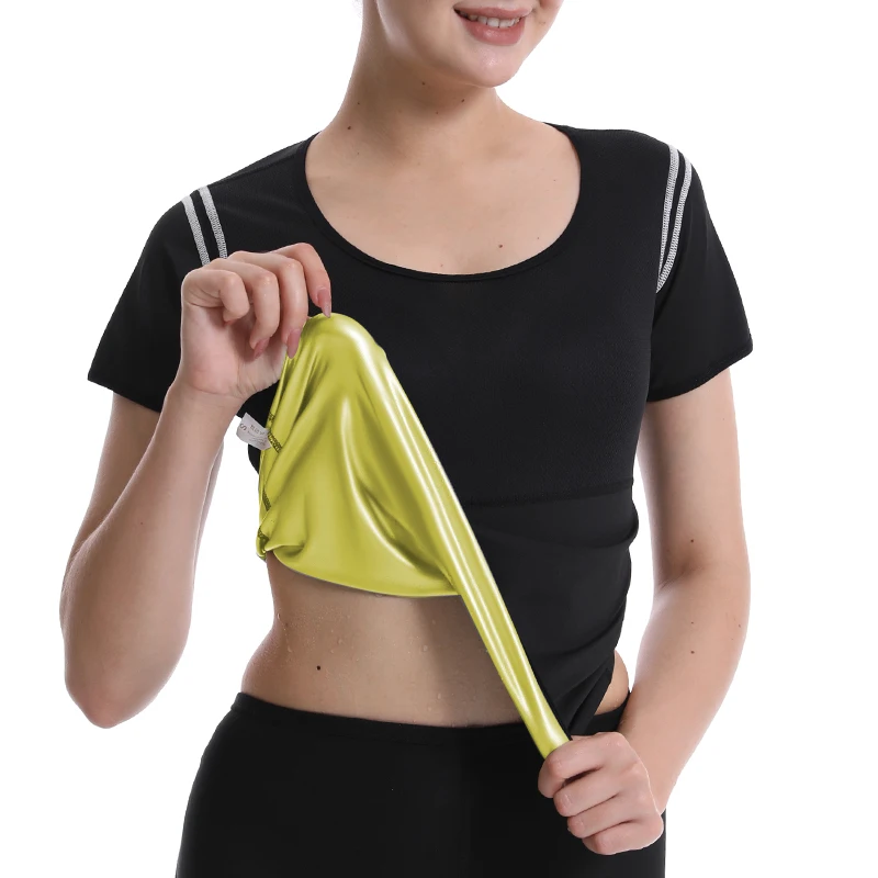 

Неопреновый женский костюм-сауна для похудения, рубашка с коротким рукавом, топ для похудения и сжигания жира, моделирующее устройство для тренировок