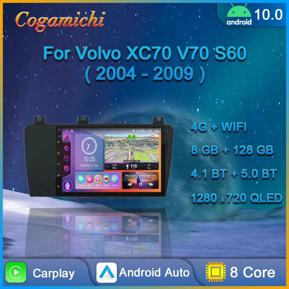 

Автомобильный радиоприемник Android 10 для Volvo XC70 V70 S60 2004-2009 мультимедийный плеер Авто GPS навигация Carplay стерео 2din DVD сенсорный экран