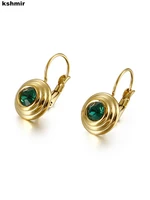 french retro earrings female hong kong style south korea simple small exquisite titanium steel earrings emerald earrings